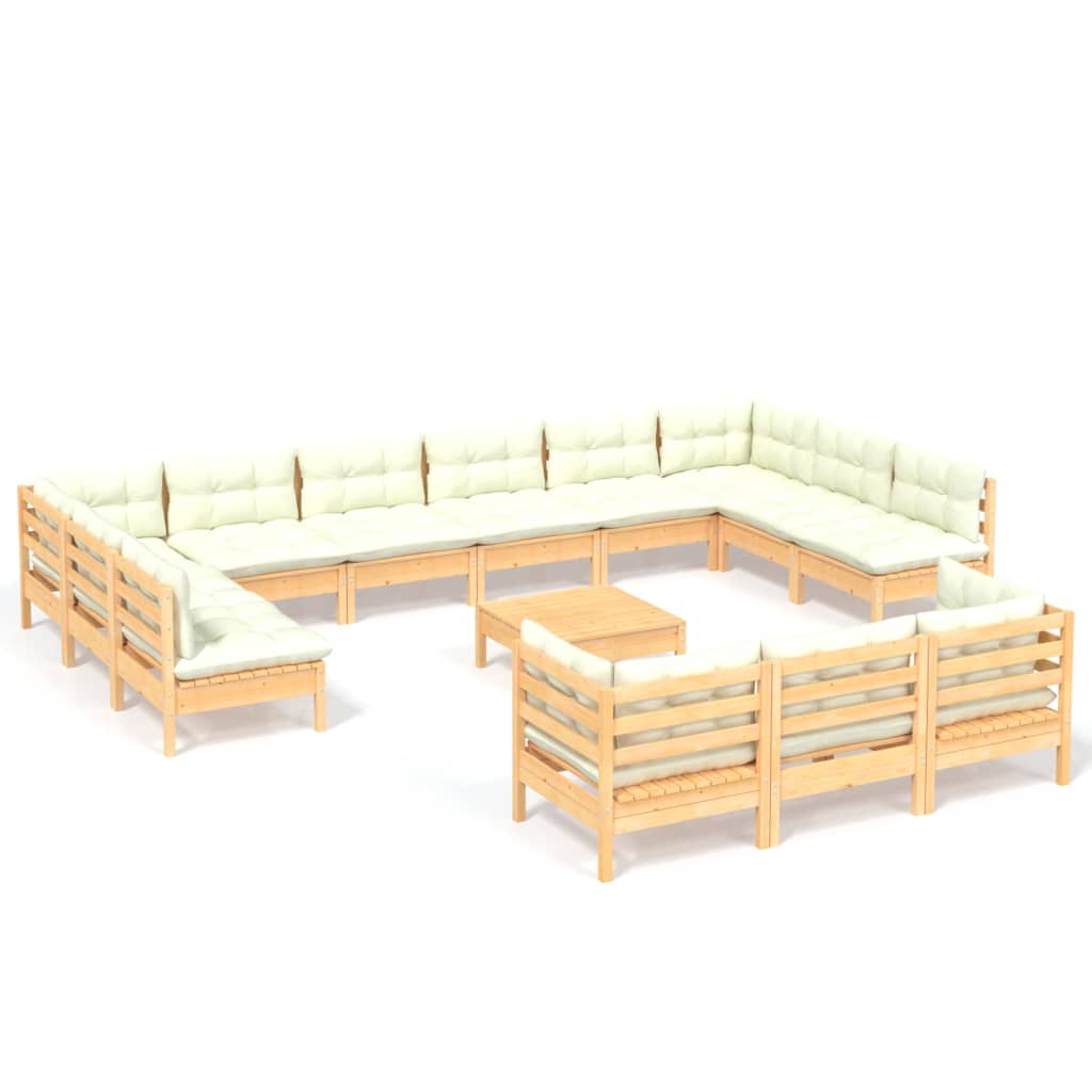 14-Delige Loungeset Met Crèmekleurige Kussens Grenenhout