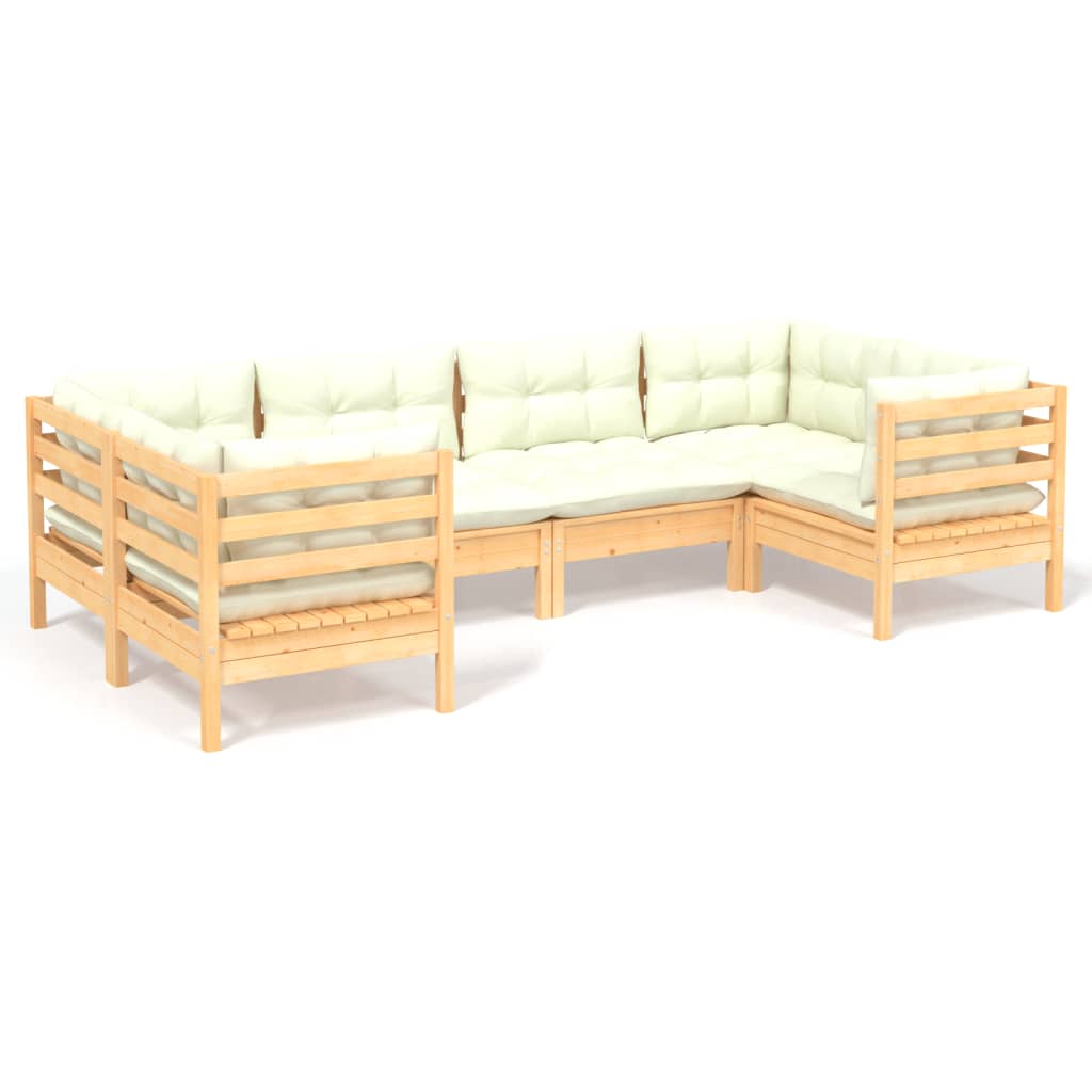 6-Delige Loungeset Met Crèmekleurige Kussens Grenenhout