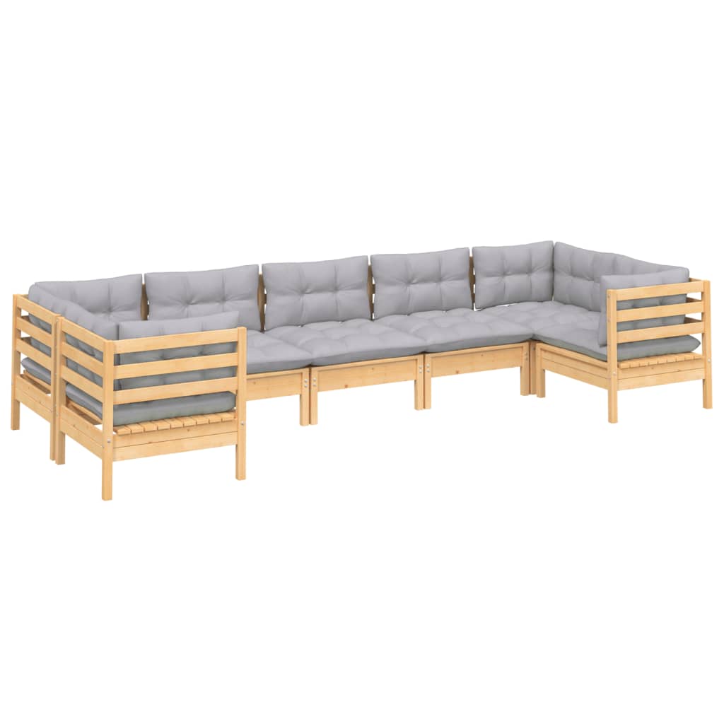 7-Delige Loungeset Met Grijze Kussens Grenenhout