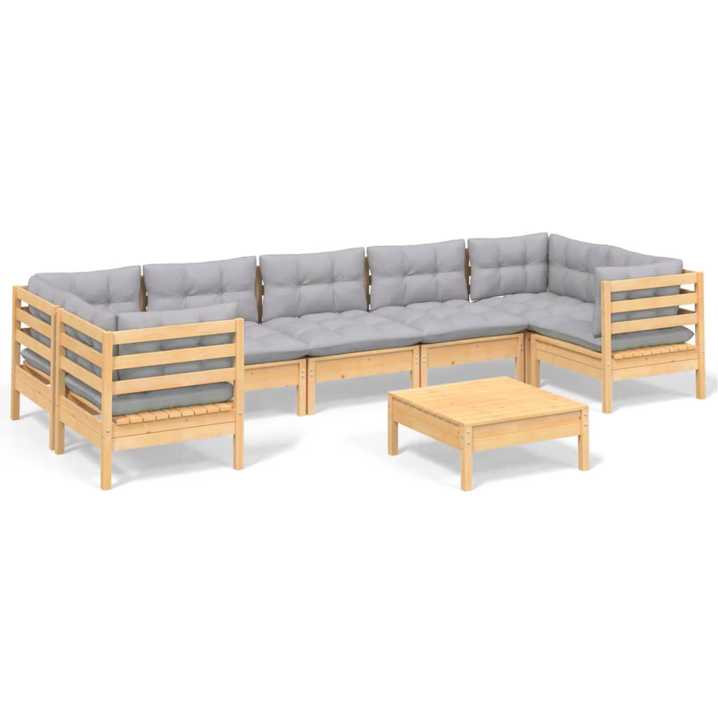 8-Delige Loungeset Met Grijze Kussens Grenenhout
