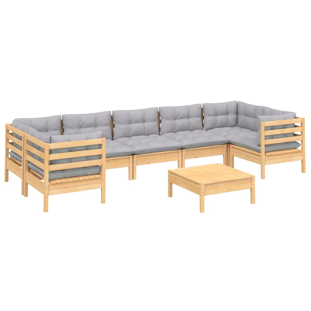 8-Delige Loungeset Met Grijze Kussens Grenenhout