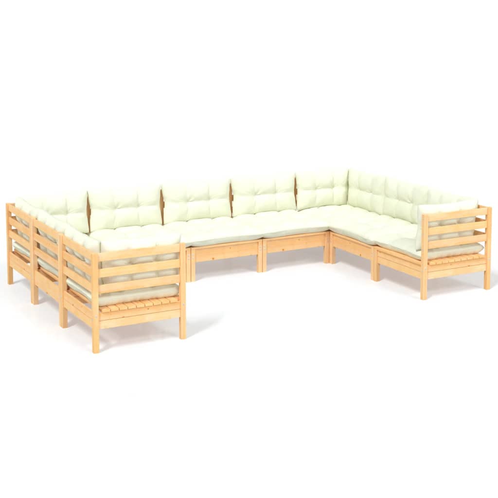 9-Delige Loungeset Met Crèmekleurige Kussens Grenenhout