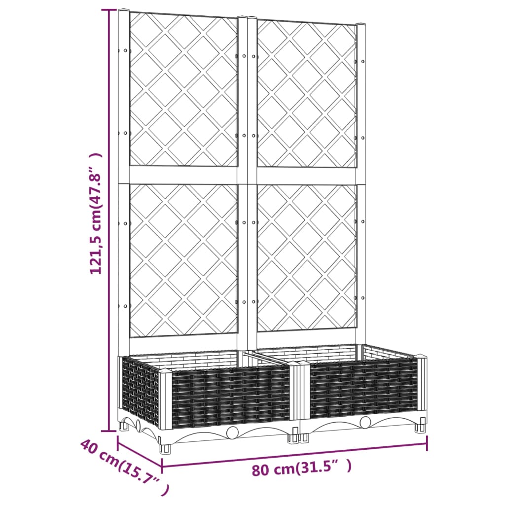 Plantenbak Met Latwerk 80X40X121,5 Cm Polypropeen Donkergrijs