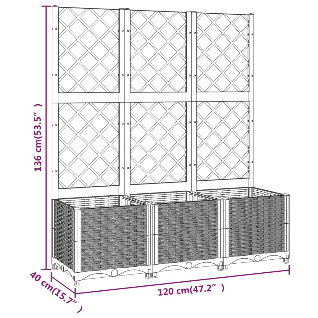 Plantenbak Met Latwerk 120X40X136 Cm Polypropeen Donkergrijs