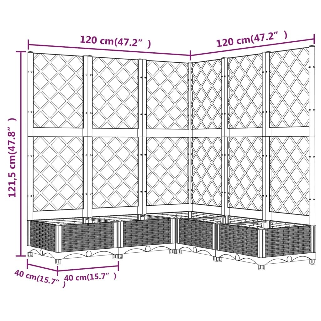 Plantenbak Met Latwerk 120X120X121,5 Cm Polypropeen Donkergrijs