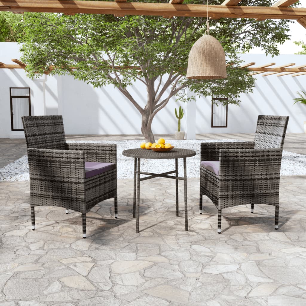 3-Delige Tuinset Poly Rattan Grijs
