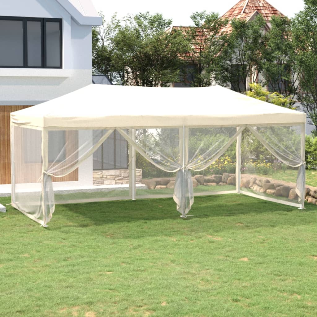 Partytent Inklapbaar Met Zijwanden 3X6 M Crèmekleurig