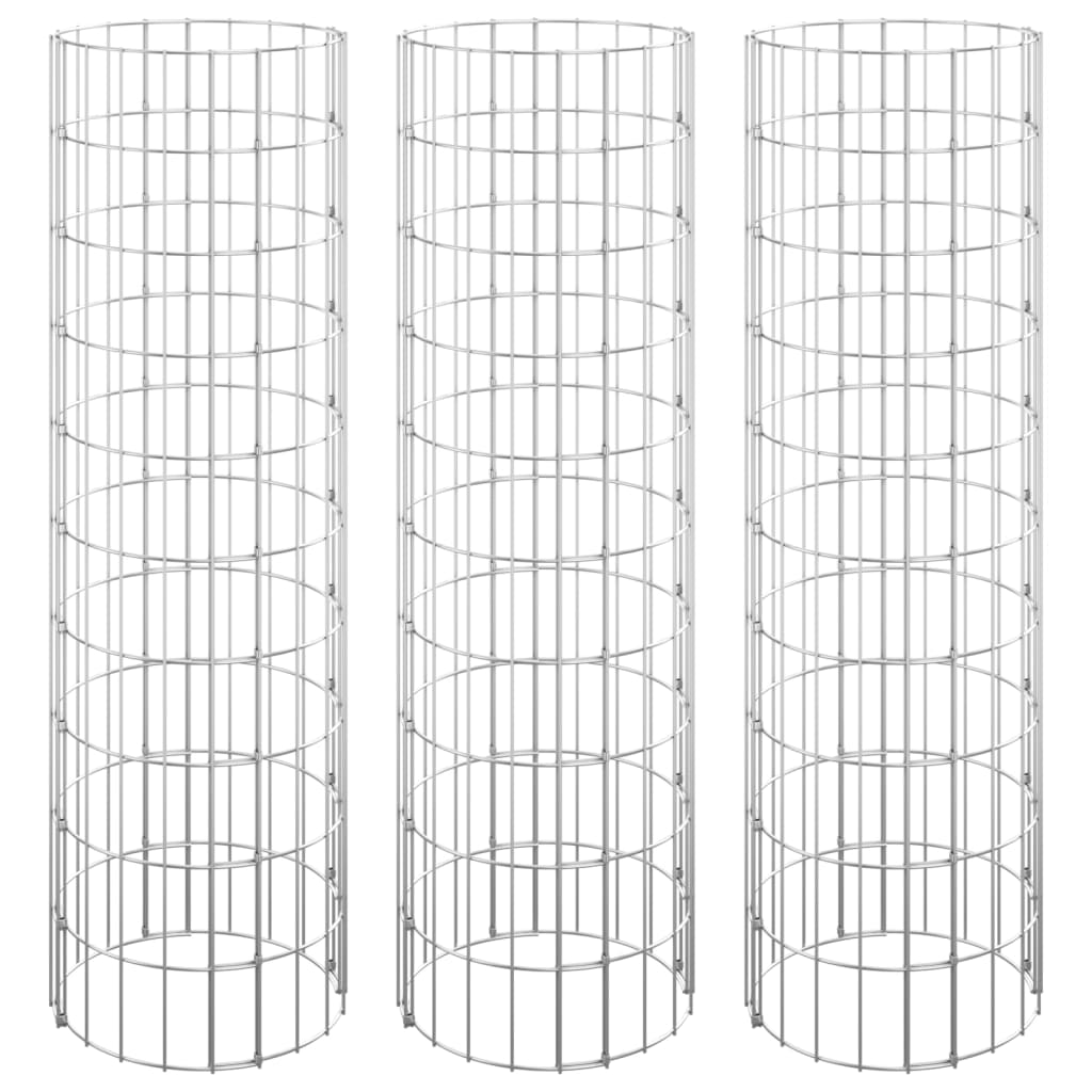 Gabionen-Pflanzgefäße, 3 St., rund, erhöht, Ø30 x 100 cm, Stahl