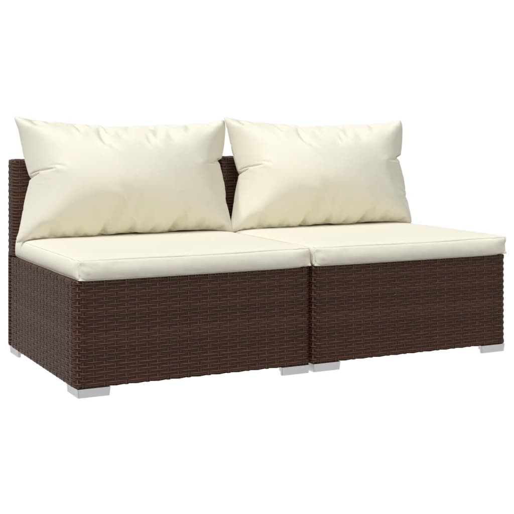 2-teiliges Lounge-Set mit Kissen Poly Rattan Braun