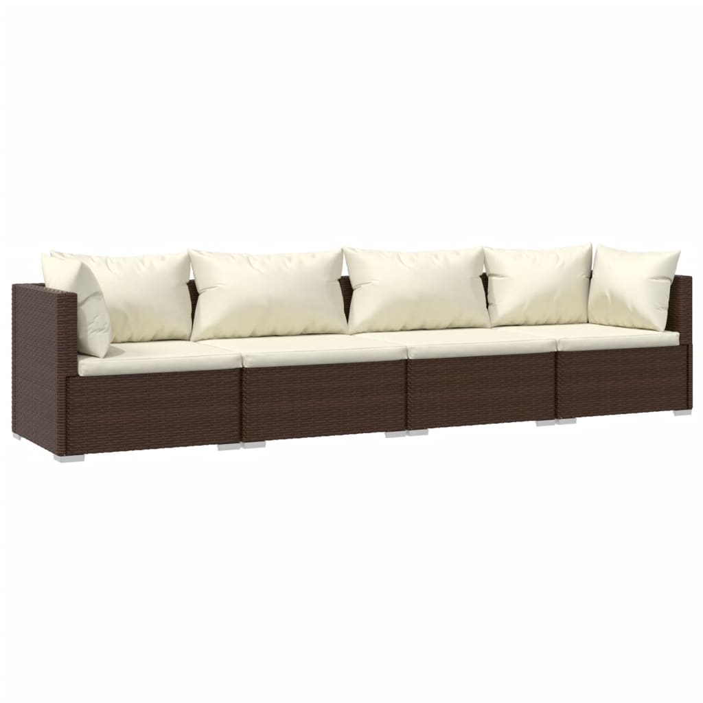 4-Delige Loungeset Met Kussens Poly Rattan Bruin