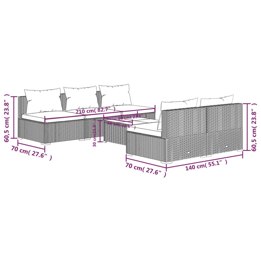 6-Delige Loungeset Met Kussens Poly Rattan Zwart