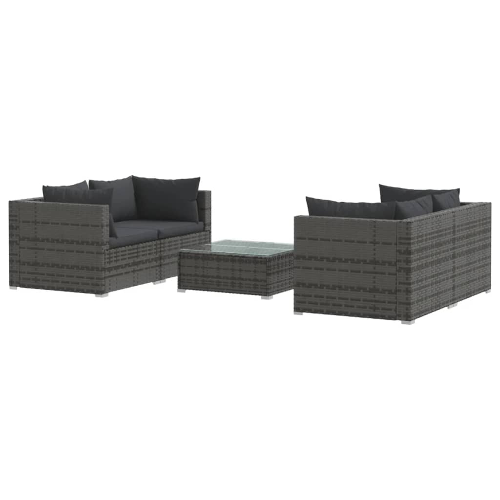 5-Delige Loungeset Met Kussens Poly Rattan Grijs