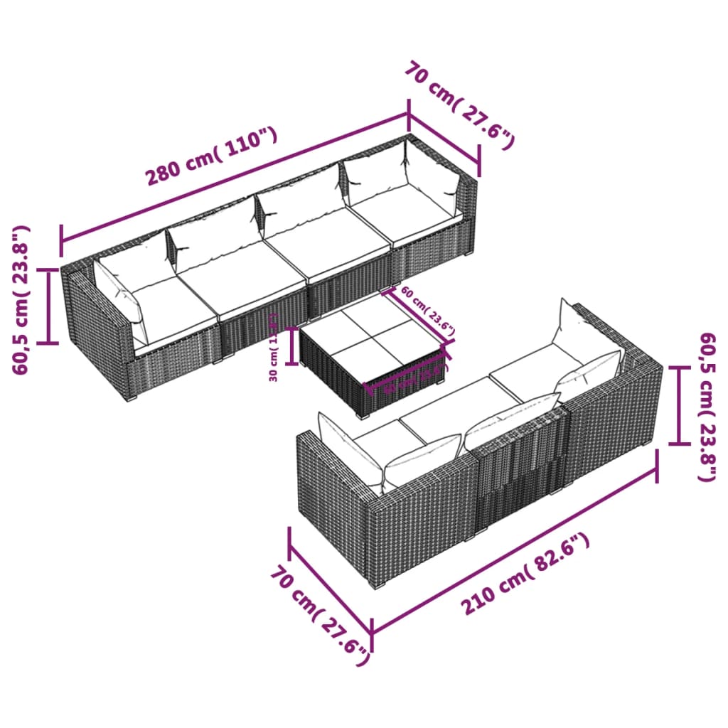 8-Delige Loungeset Met Kussens Poly Rattan Zwart