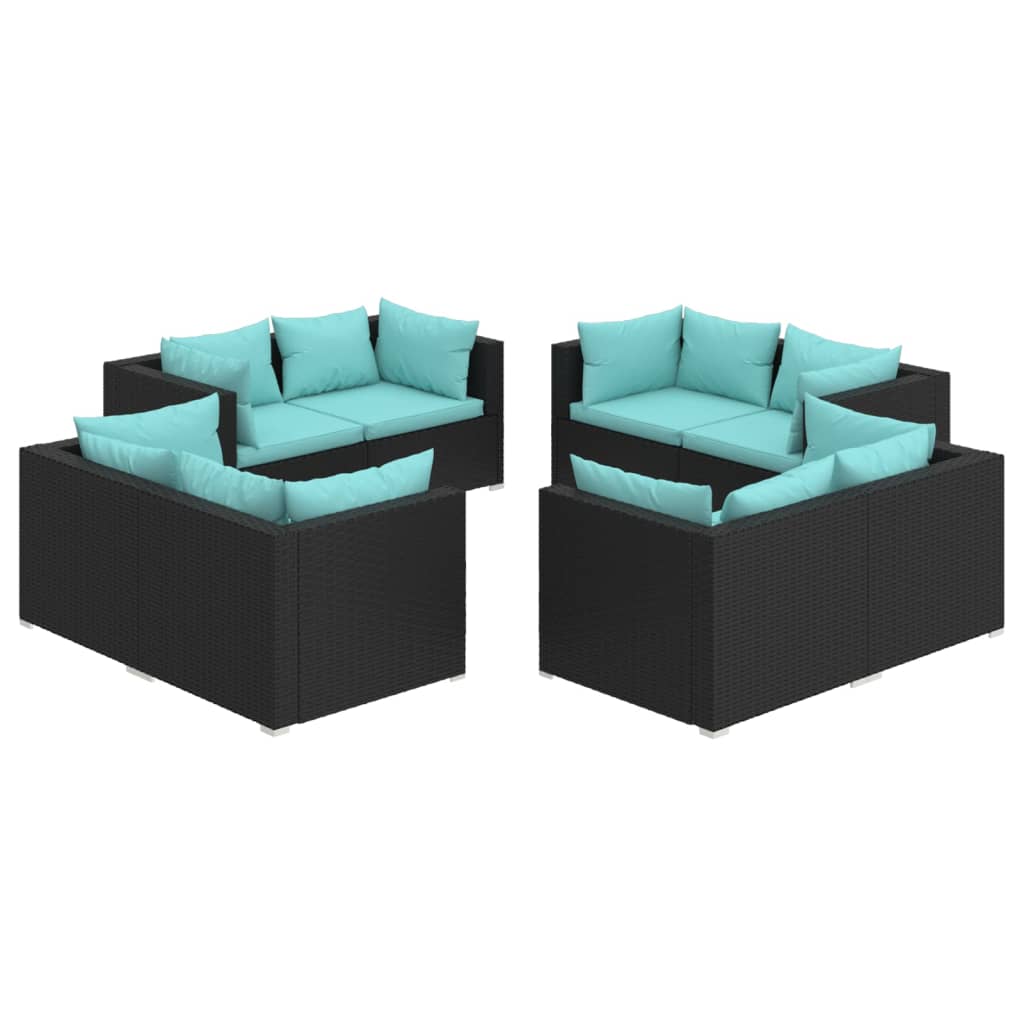 8-Delige Loungeset Met Kussens Poly Rattan Zwart