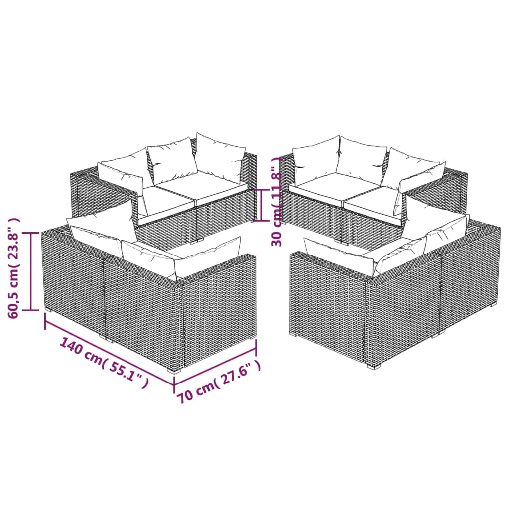 8-Delige Loungeset Met Kussens Poly Rattan Zwart