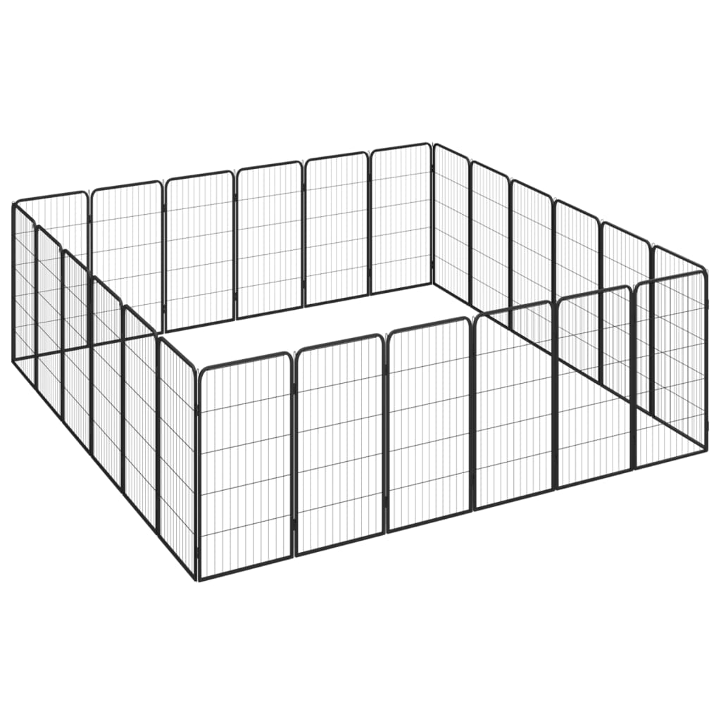 Hondenkennel 24 Panelen 50 X 100 Cm Gepoedercoat Staal Zwart