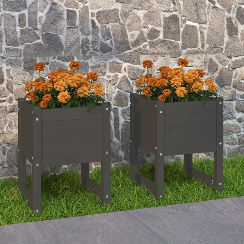 Plantenbakken 2 St 40X40X52,5 Cm Massief Grenenhout Grijs