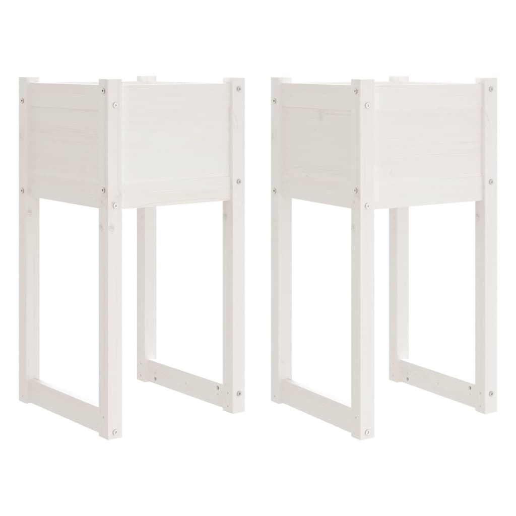 Plantenbakken 2 St 40X40X81 Cm Massief Grenenhout Wit