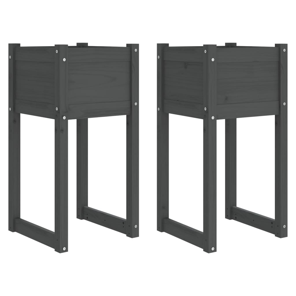 Plantenbakken 2 St 40X40X81 Cm Massief Grenenhout Grijs