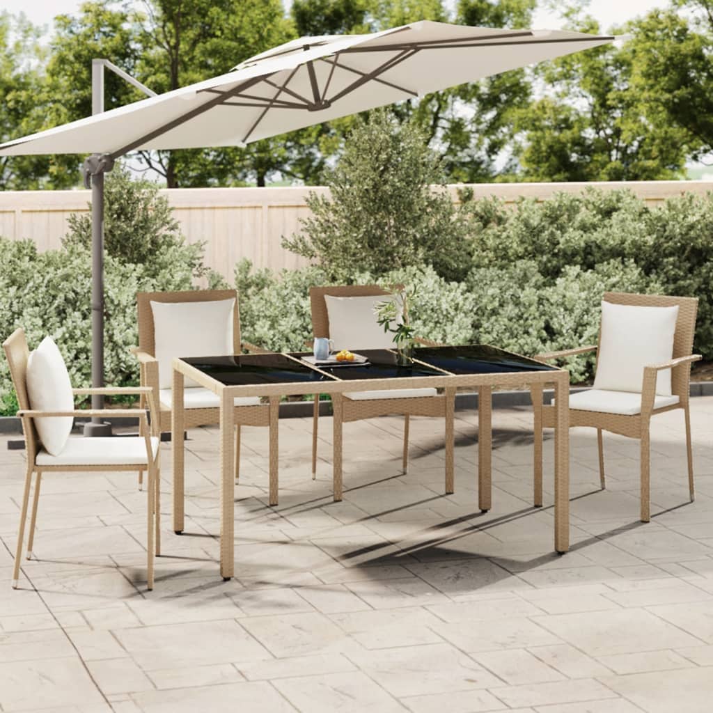 Tuintafel Met Glazen Blad Poly Rattan En Gehard Glas Beige