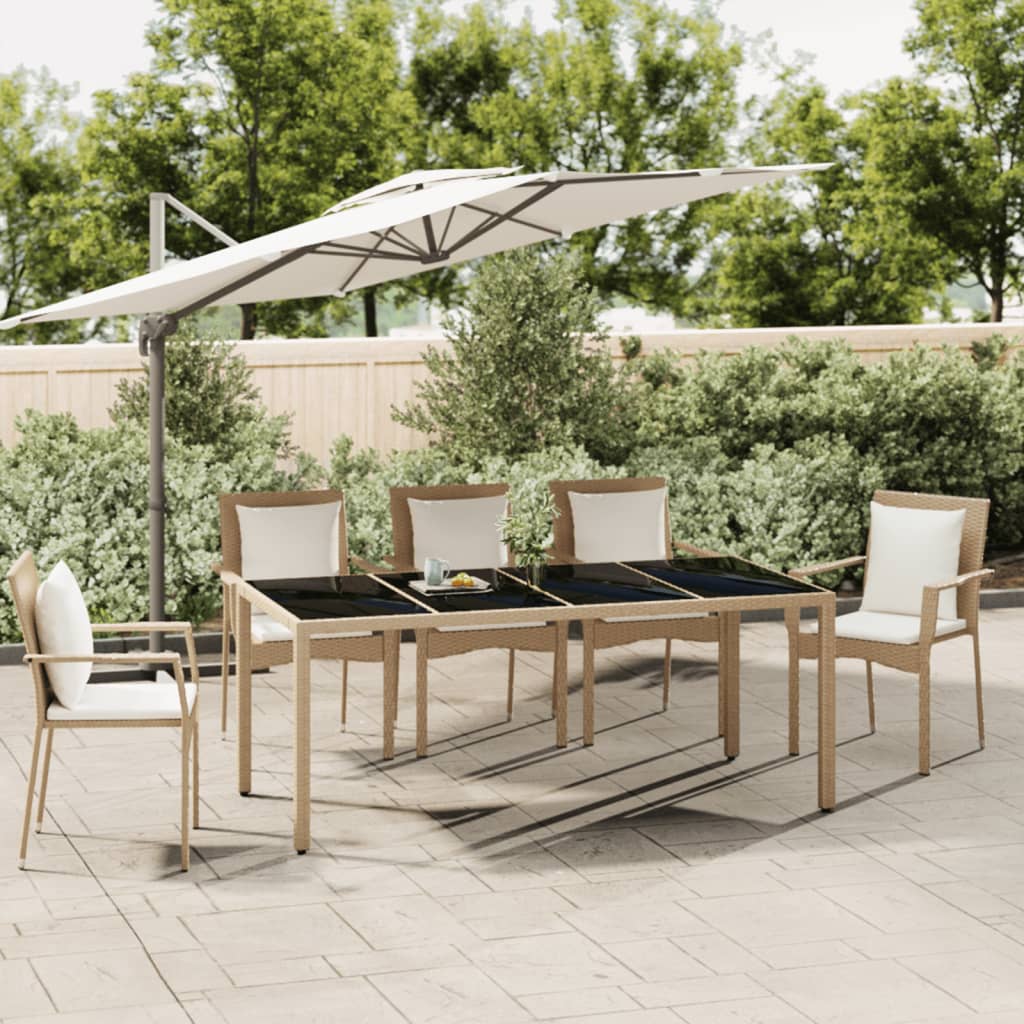 Tuintafel Met Glazen Blad Poly Rattan En Gehard Glas Beige