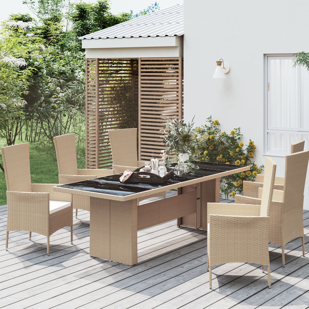 Tuintafel Met Glazen Blad Poly Rattan En Gehard Glas Beige