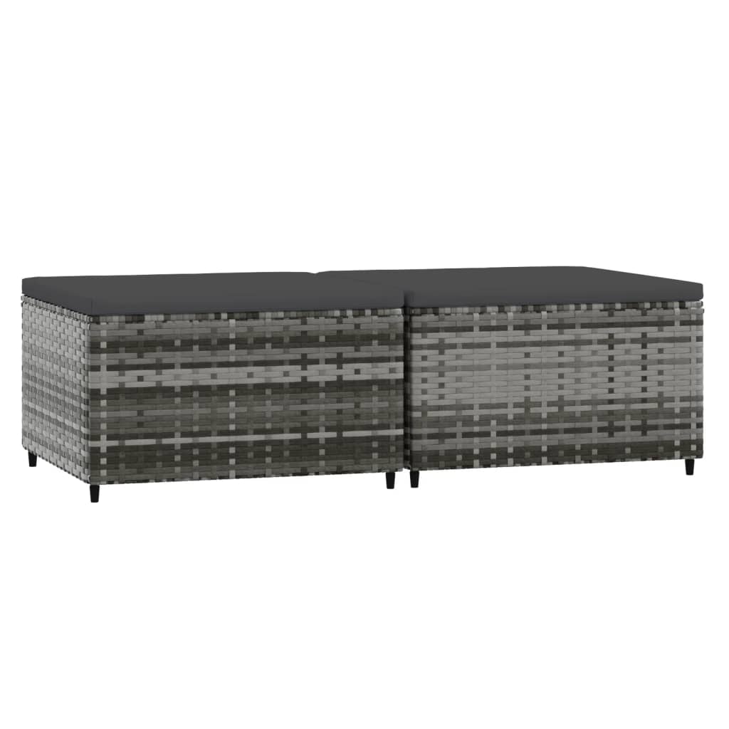 Voetensteunen 2 St Met Kussens Poly Rattan Grijs