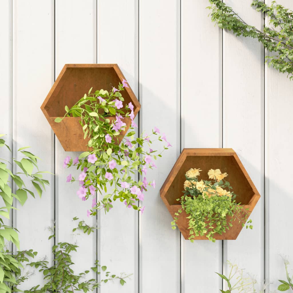 Plantenbakken Wandgemonteerd 2 St 30X10X25 Cm Cortenstaal Grijs