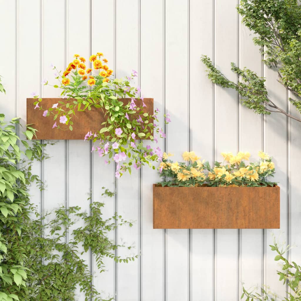 Plantenbakken Wandgemonteerd 2 St 53X10X17 Cm Cortenstaal Grijs