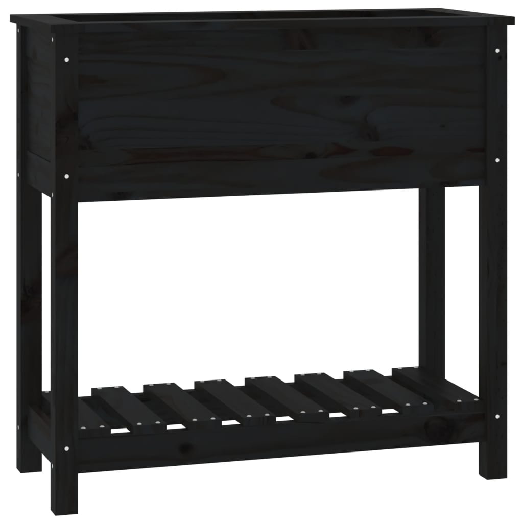 Plantenbak Met Schap 82,5X34,5X81 Cm Massief Grenenhout Zwart