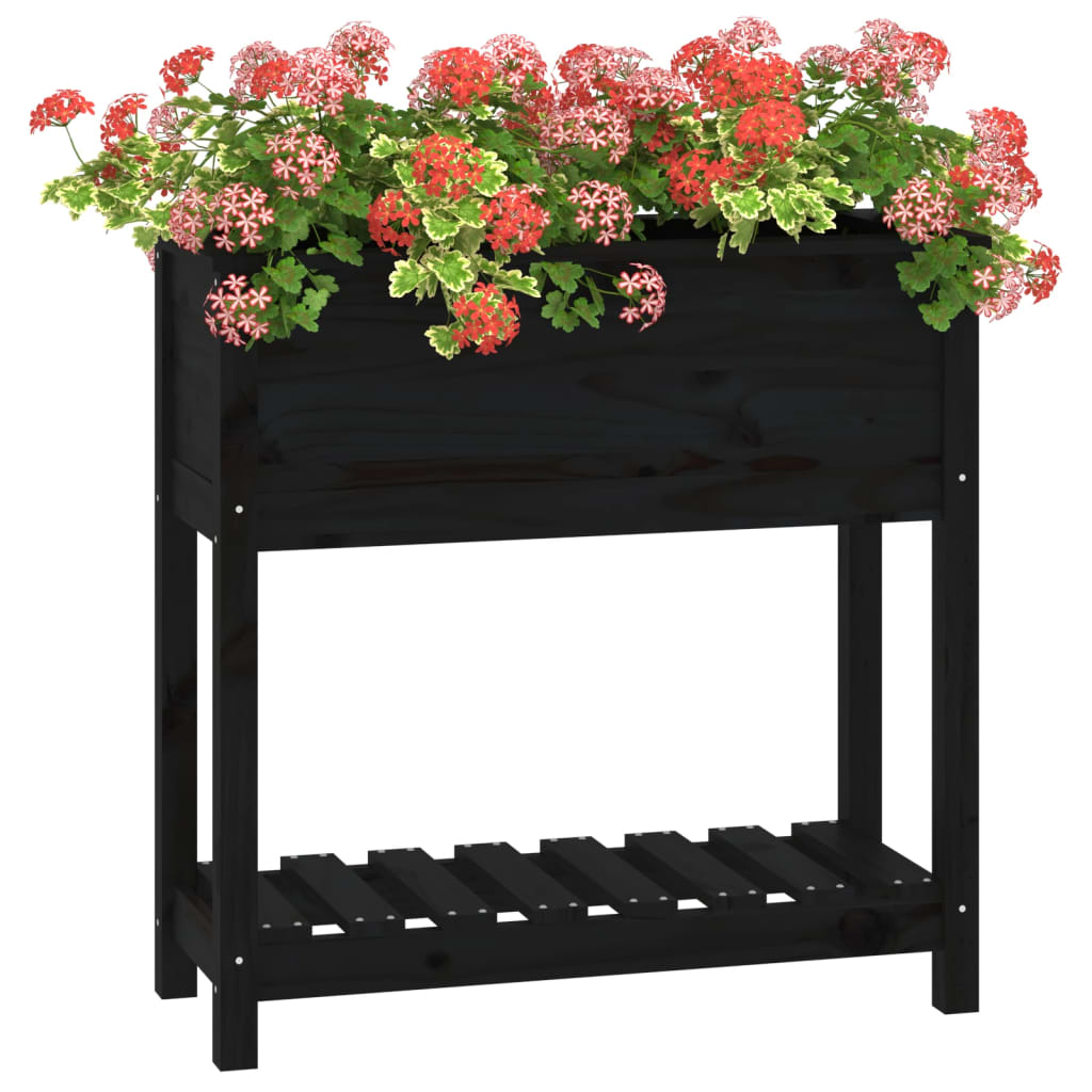 Plantenbak Met Schap 82,5X34,5X81 Cm Massief Grenenhout Zwart