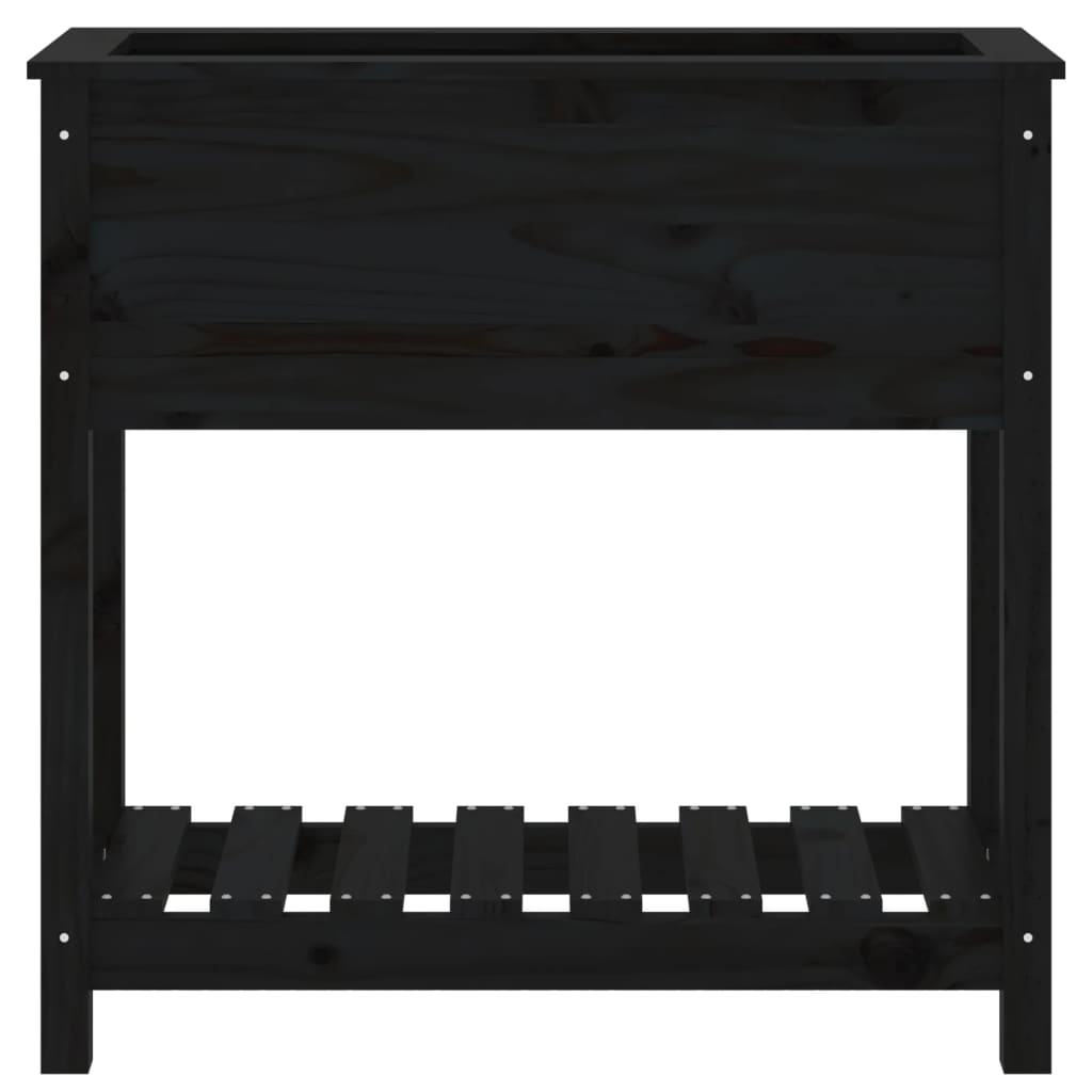 Plantenbak Met Schap 82,5X34,5X81 Cm Massief Grenenhout Zwart