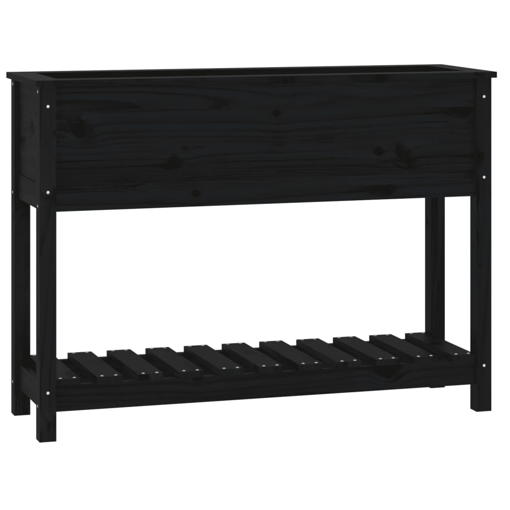 Plantenbak Met Schap 111,5X34,5X81 Cm Massief Grenenhout Zwart
