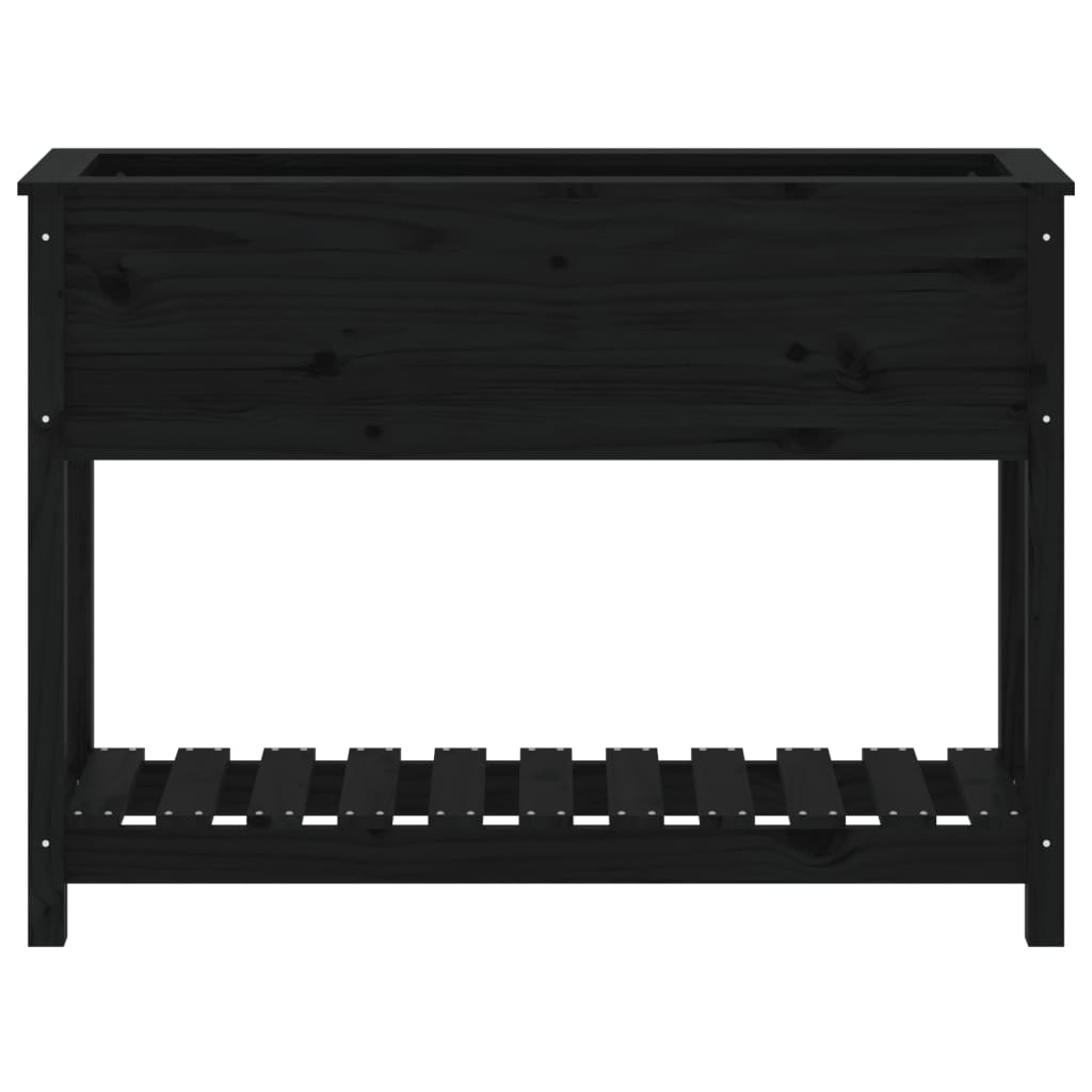 Plantenbak Met Schap 111,5X34,5X81 Cm Massief Grenenhout Zwart
