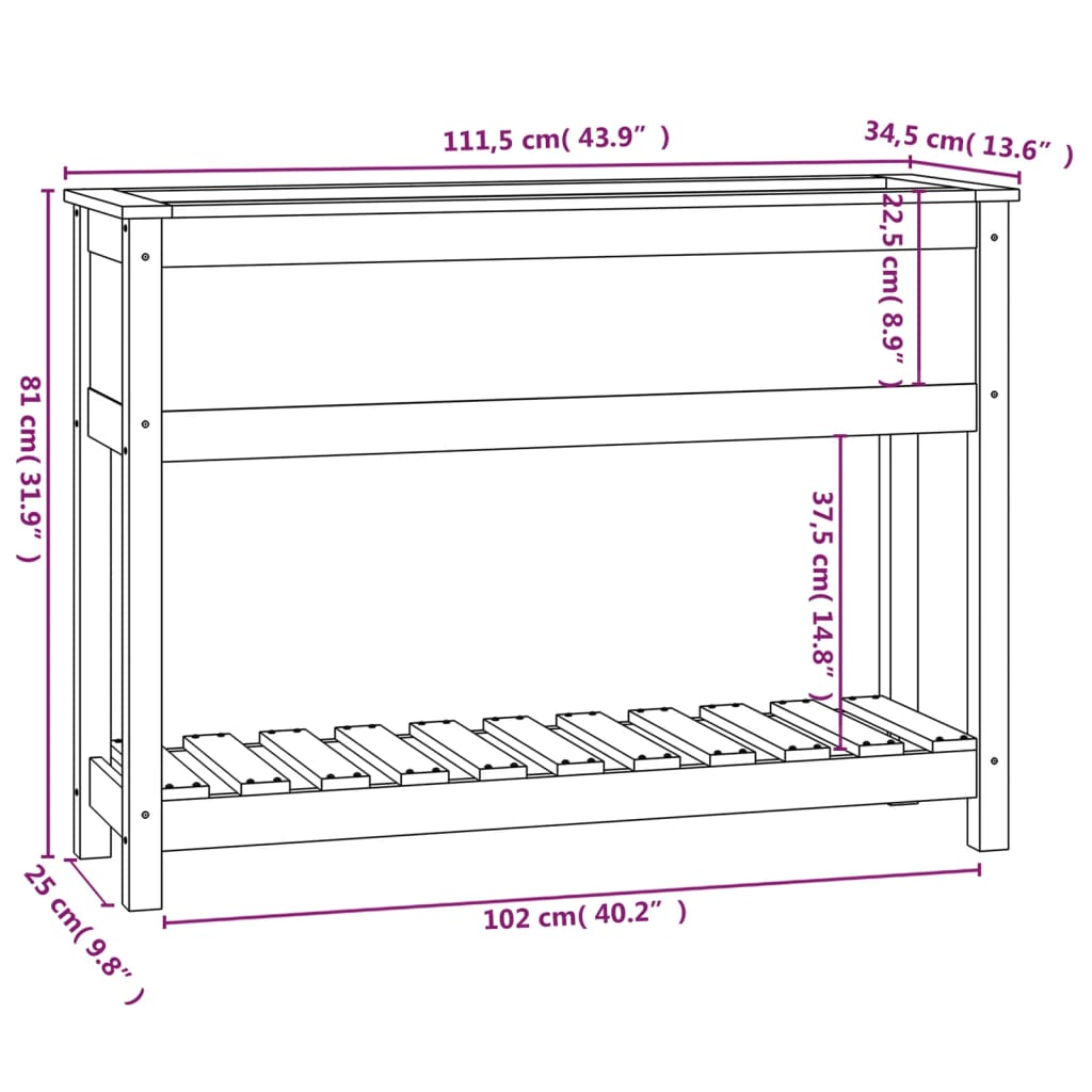 Plantenbak Met Schap 111,5X34,5X81 Cm Massief Grenenhout Zwart