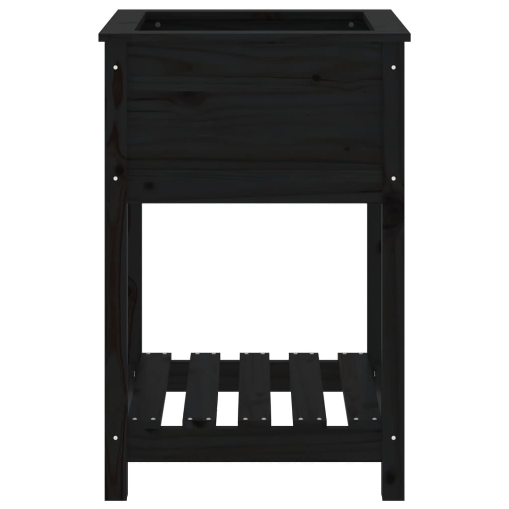 Pflanzgefäß mit Ablage 54 x 54 x 81 cm, massives Kiefernholz, schwarz