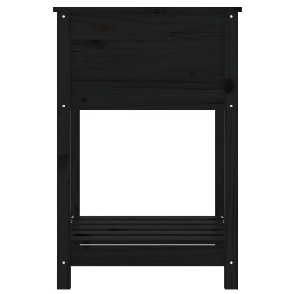Pflanzgefäß mit Ablage 54 x 54 x 81 cm, massives Kiefernholz, schwarz