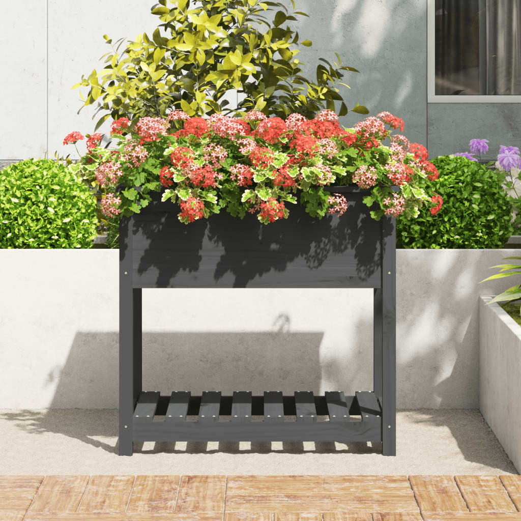 Plantenbak Met Schap 82,5X54X81 Cm Massief Grenenhout Grijs