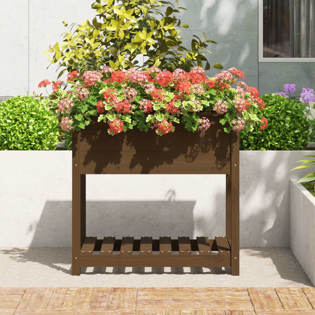 Plantenbak Met Schap 82,5X54X81 Cm Grenenhout Honingbruin