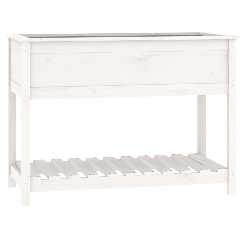 Plantenbak Met Schap 111,5X54X81 Cm Massief Grenenhout Wit