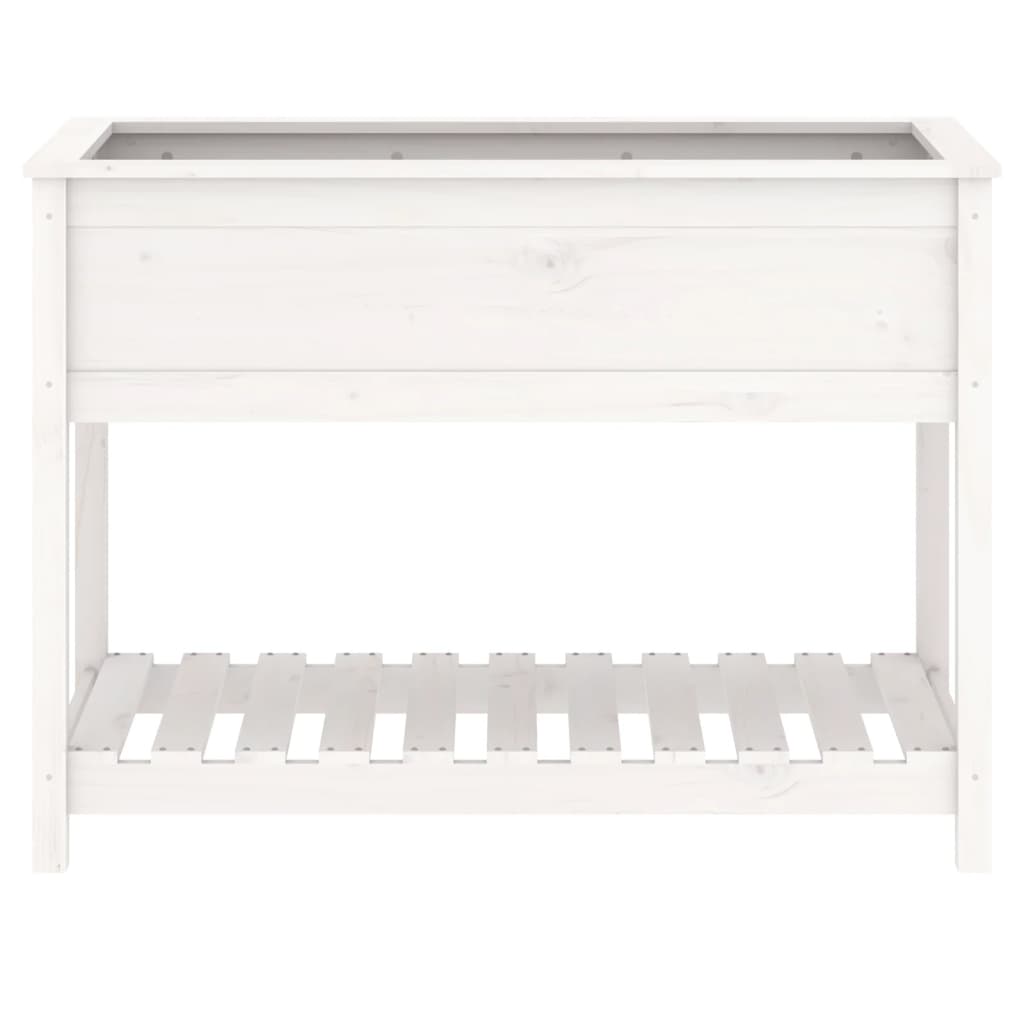 Plantenbak Met Schap 111,5X54X81 Cm Massief Grenenhout Wit