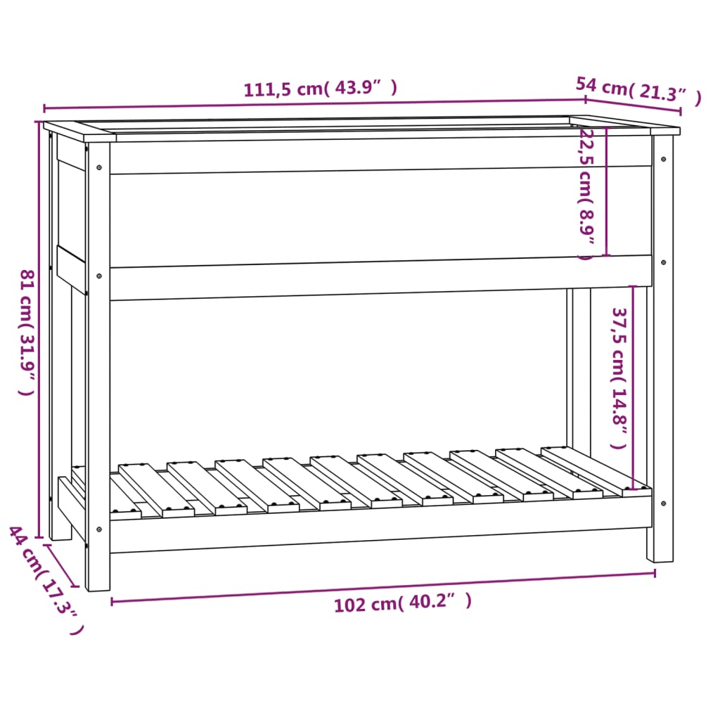 Plantenbak Met Schap 111,5X54X81 Cm Massief Grenenhout Wit