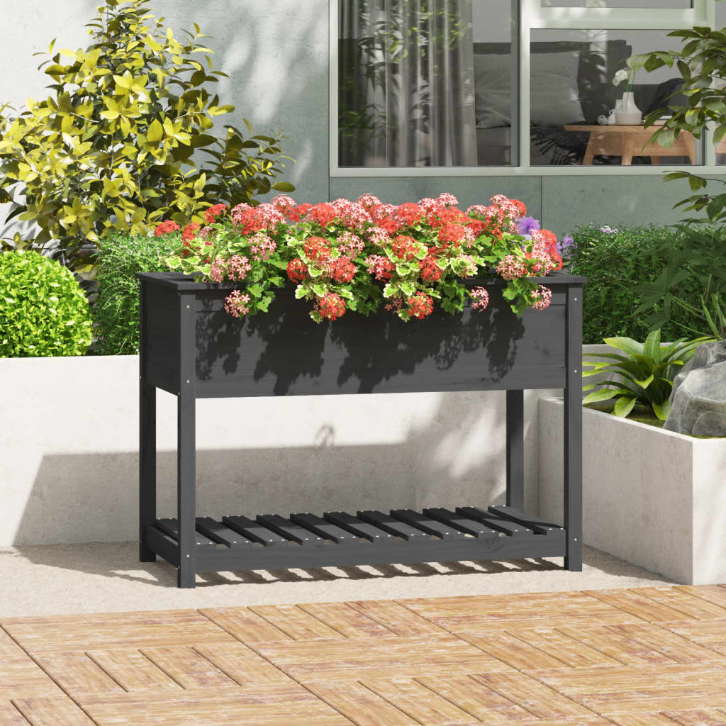 Plantenbak Met Schap 111,5X54X81 Cm Massief Grenenhout Grijs