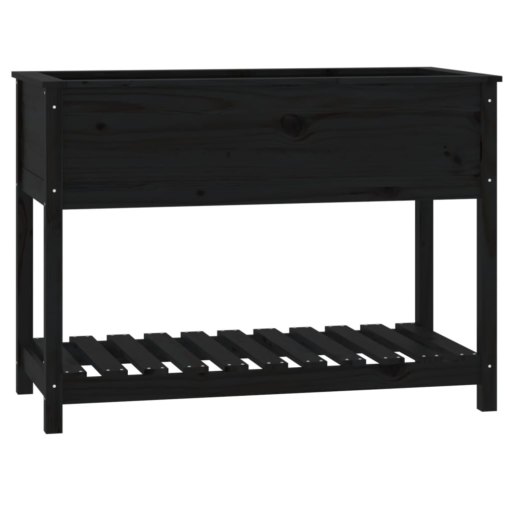 Plantenbak Met Schap 111,5X54X81 Cm Massief Grenenhout Zwart