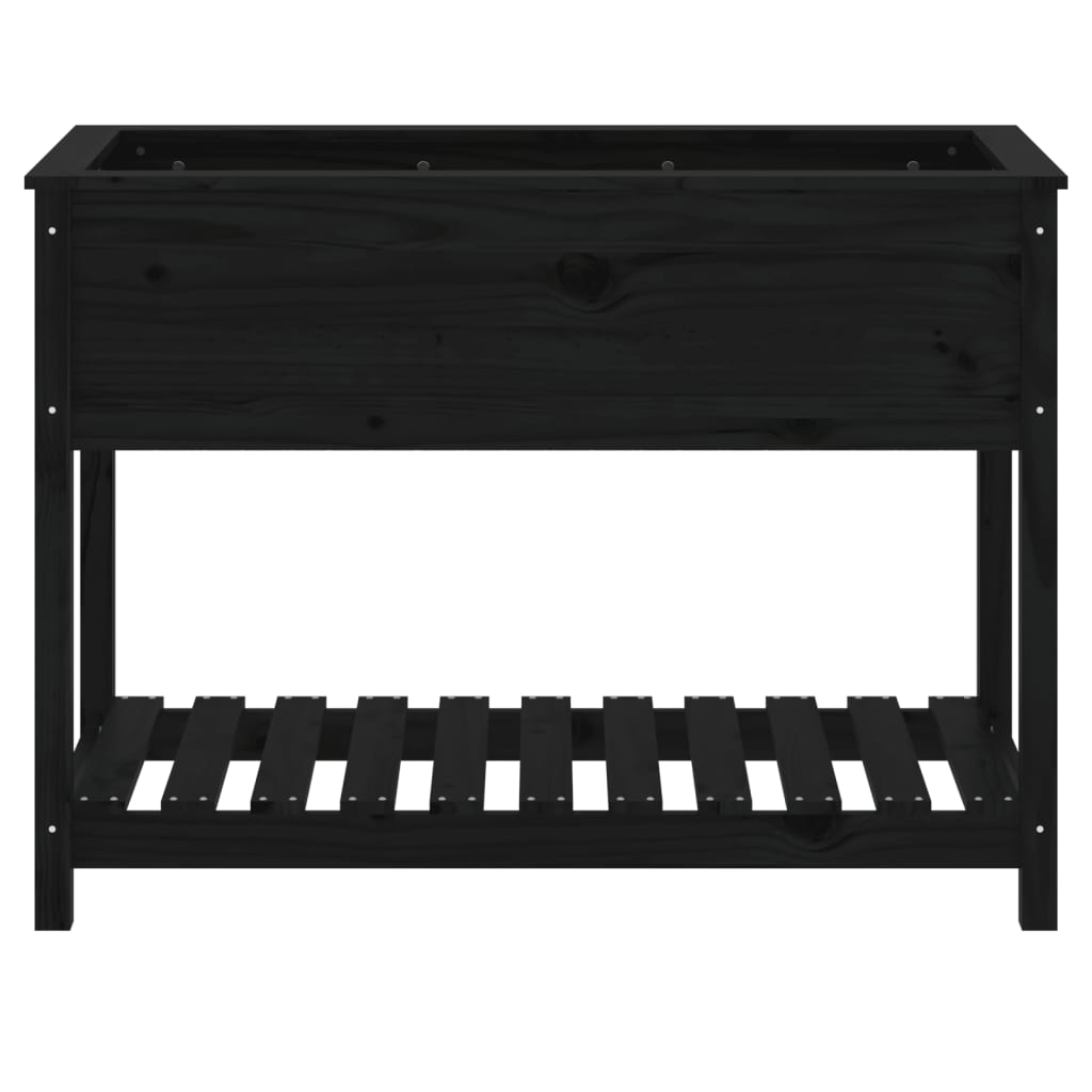 Plantenbak Met Schap 111,5X54X81 Cm Massief Grenenhout Zwart