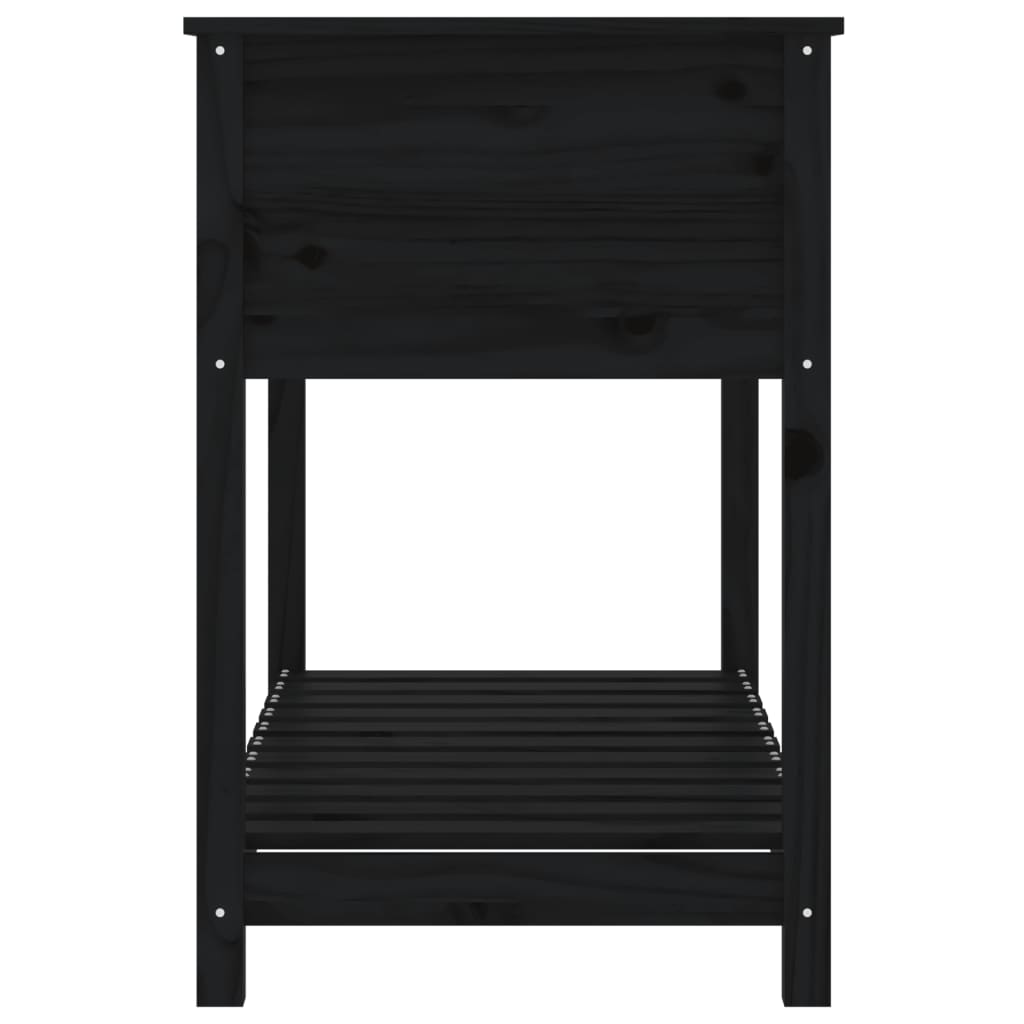Plantenbak Met Schap 111,5X54X81 Cm Massief Grenenhout Zwart
