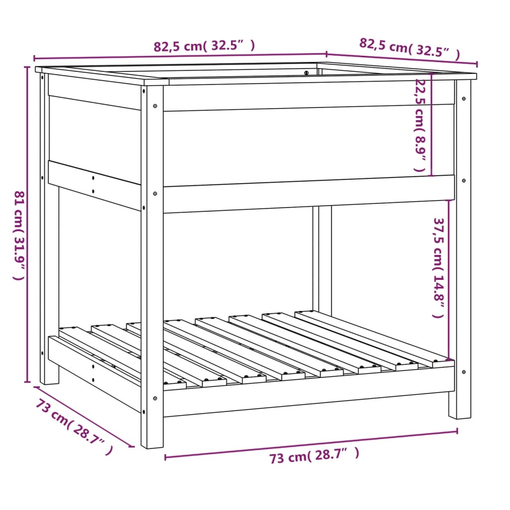 Plantenbak Met Schap 82,5X82,5X81 Cm Massief Grenenhout Grijs