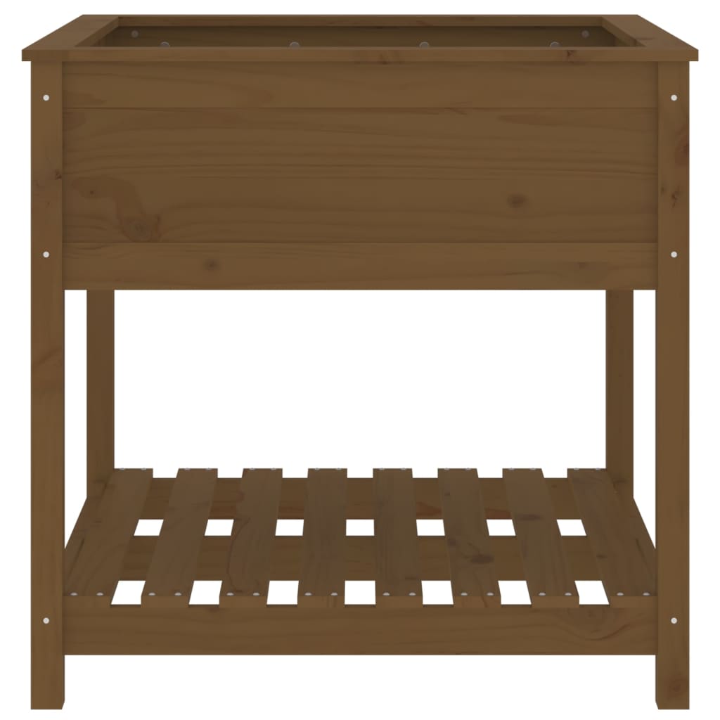 Pflanzgefäß mit Ablage 82,5x82,5x81 cm Kiefernholz honigbraun