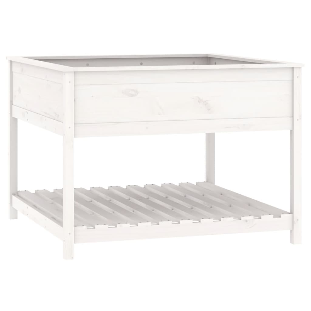 Plantenbak Met Schap 111,5X111,5X81 Cm Massief Grenenhout Wit