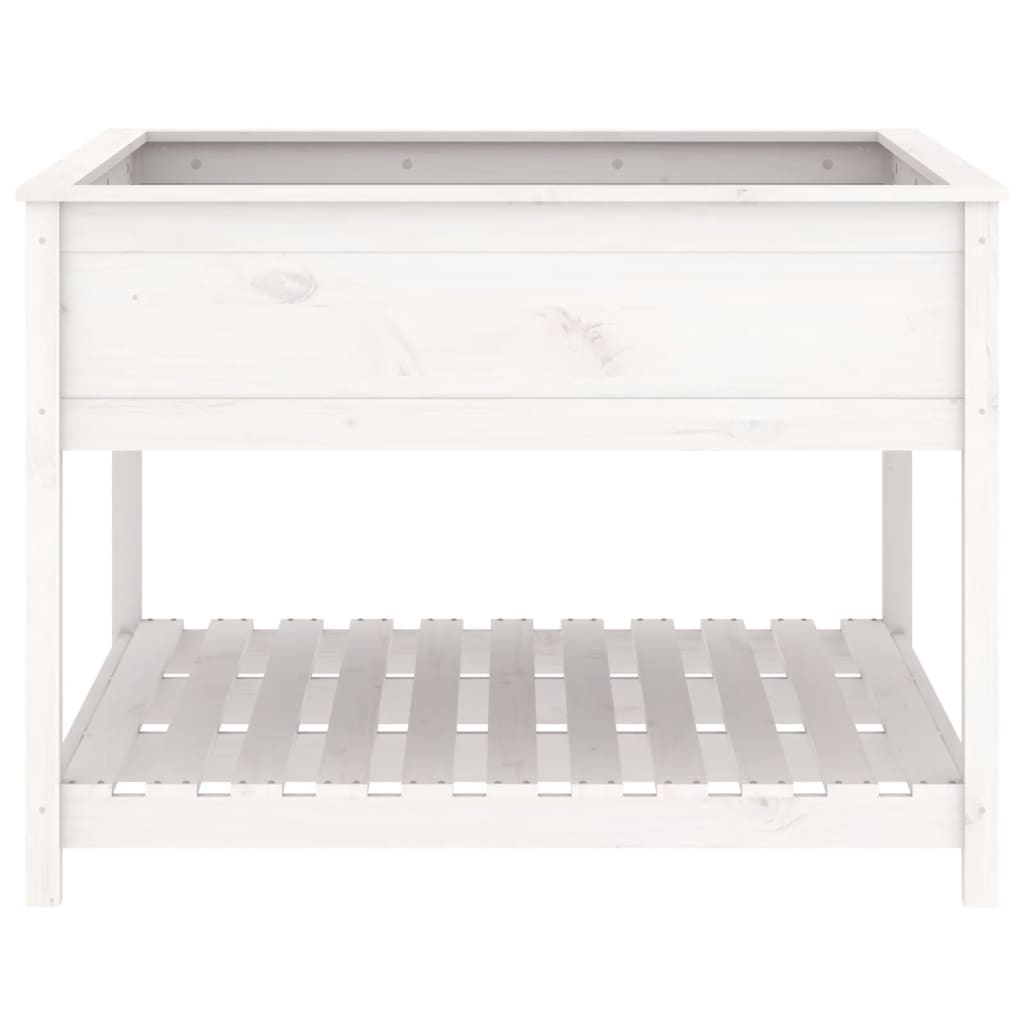 Plantenbak Met Schap 111,5X111,5X81 Cm Massief Grenenhout Wit